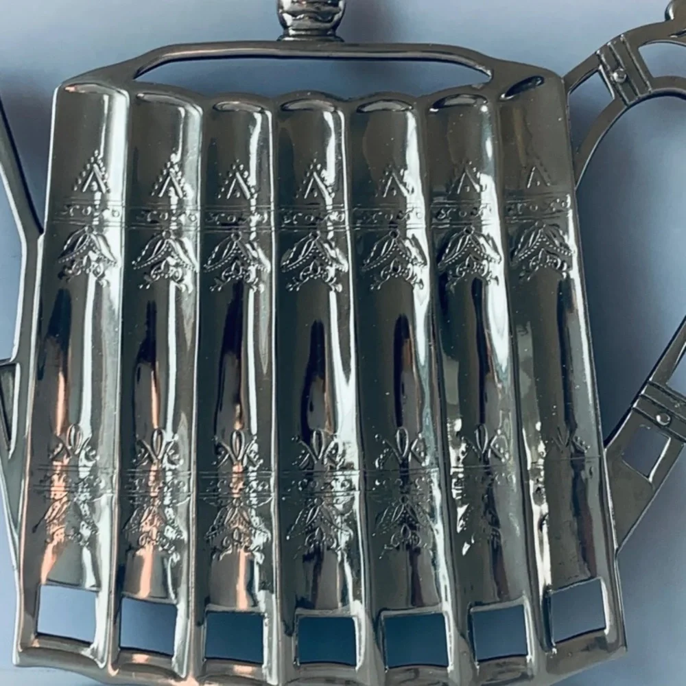 Vintage Pewter Teapot Trivet / Hot Plate – Art Nouveau Style Kitchen Decor